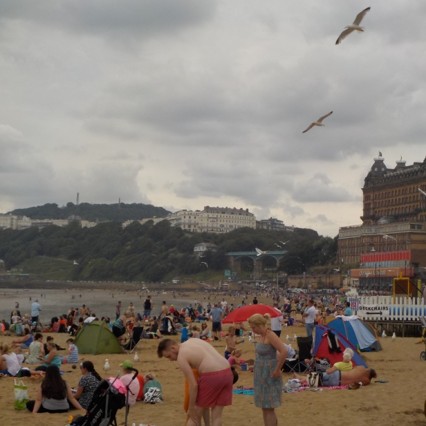 Although cloudy it was still a hot day and the beach was busy.